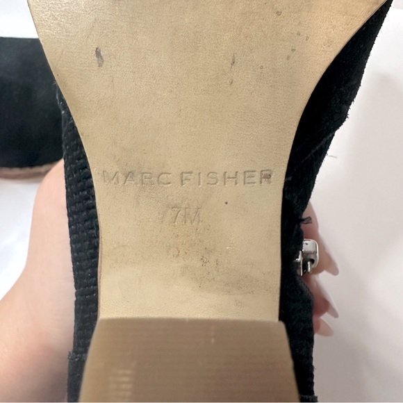 Marc Fisher Cadis Booties Suede Black with Brown Heel Size 7 - Picture 2 of 4